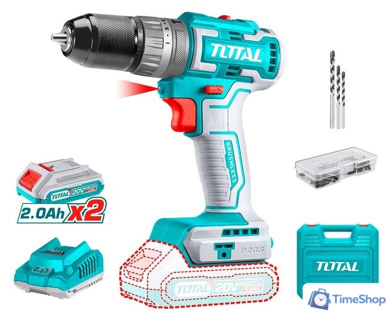 Ударная дрель-шуруповерт Total TIDLI20508 (с 2-мя АКБ, кейс, набор оснастки) - Изображение №1 — Интернет-магазин Time-Shop