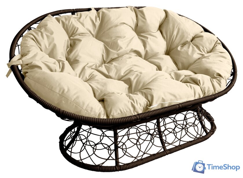 Садовый диван M-Group Мамасан 12110201 (коричневый ротанг/бежевая подушка) - Изображение №1 — Интернет-магазин Time-Shop