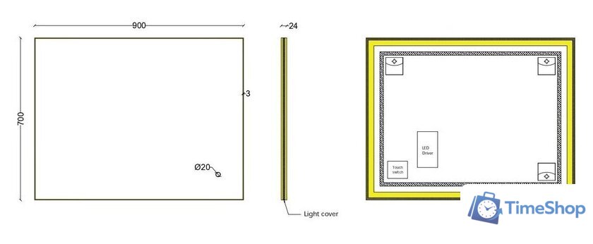  Roxen Зеркало Frida c подсветкой 510215-90 (90x70) в тонком металлическом профиле в цвете брашированное золото - Изображение №10 — Интернет-магазин Time-Shop