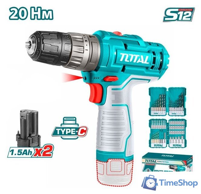 Ударная дрель-шуруповерт Total TOSLI240467 (с 2-мя АКБ) - Изображение №1 — Интернет-магазин Time-Shop