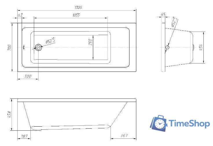 Ванна Ventospa Novaro 170x70 (с ножками и экраном) - Изображение №3 — Интернет-магазин Time-Shop