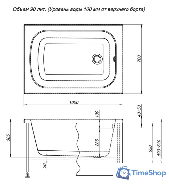 Ванна Aquanet Seed 100x70 - Изображение №6 — Интернет-магазин Time-Shop