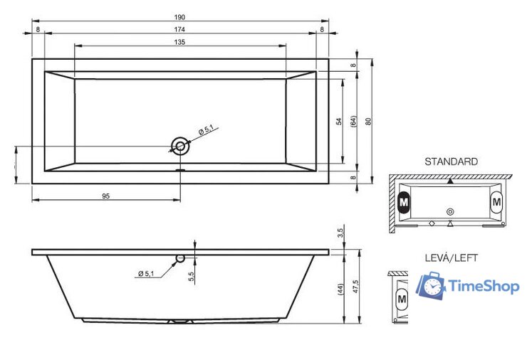 Ванна Riho Lusso 190x80 (без ножек) - Изображение №2 — Интернет-магазин Time-Shop