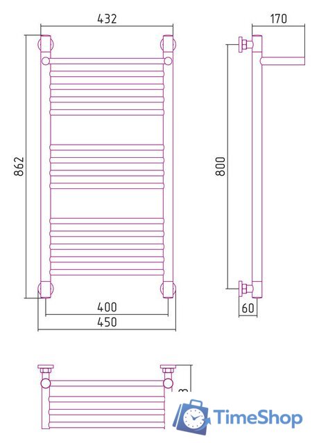 Полотенцесушитель Сунержа Богема с полкой+ 800x400 00-0223-8040 - Изображение №3 — Интернет-магазин Time-Shop