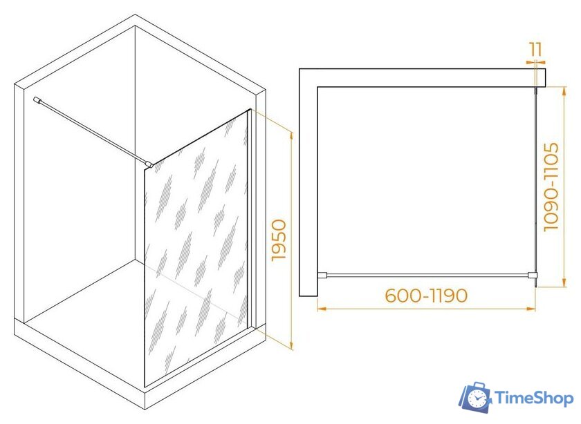 Душевая стенка RGW WA-002G 35100211-16 110 (золото/прозрачное стекло) - Изображение №2 — Интернет-магазин Time-Shop