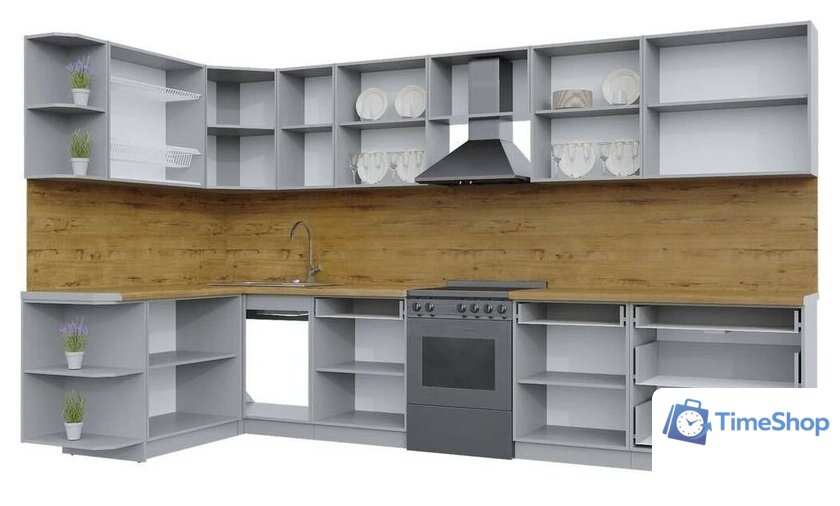 Готовая кухня Интерлиния Берес 1.7x3.6 левая (дуб лазурный/дуб серый/серый каспий) - Изображение №2 — Интернет-магазин Time-Shop