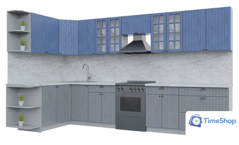 Готовая кухня Интерлиния Берес 1.7x3.6 левая (дуб лазурный/дуб серый/серый каспий) - Изображение №1 — Интернет-магазин Time-Shop
