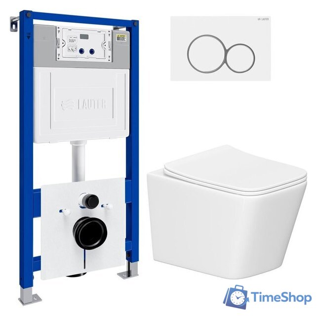 Унитаз подвесной Lauter Square 214903 с кнопкой 219702E (круглая, белый) - Изображение №2 — Интернет-магазин Time-Shop