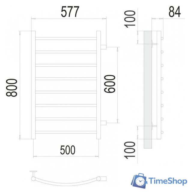 Полотенцесушитель TERMINUS Классик П8 500x800 (боковое подключение 60, хром) - Изображение №3 — Интернет-магазин Time-Shop