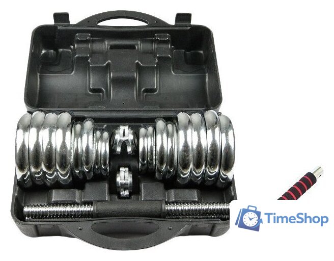 Набор гантелей с соединительным грифом  Atlas Sport хромированных в чемодане 30 кг (2x15 кг) - Изображение №1 — Интернет-магазин Time-Shop