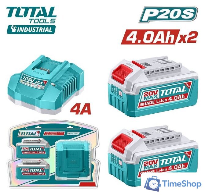 Аккумулятор с зарядным устройством Total TFBCPK2013 (20В/2x4 Ah + 20В) - Изображение №1 — Интернет-магазин Time-Shop