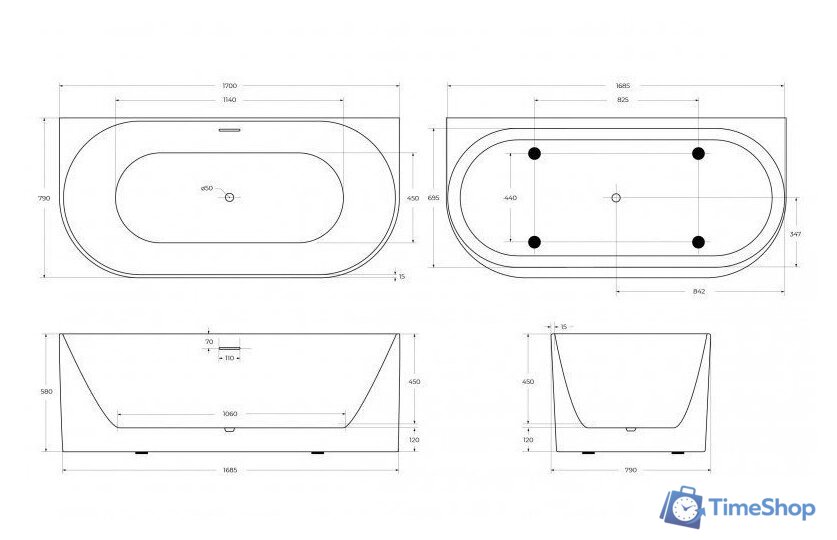 Ванна BelBagno BB412-1700-800-MATT - Изображение №8 — Интернет-магазин Time-Shop
