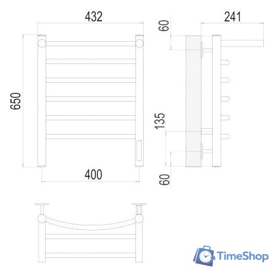 Полотенцесушитель TERMINUS Классик П6 400x650 с полкой нп электро (хром) - Изображение №3 — Интернет-магазин Time-Shop