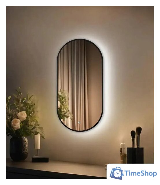 Зеркало с подсветкой  EMZE 45x77 LED.UV.45.77.CHE (черный с УФ-окантовкой и подсветкой) - Изображение №1 — Интернет-магазин Time-Shop