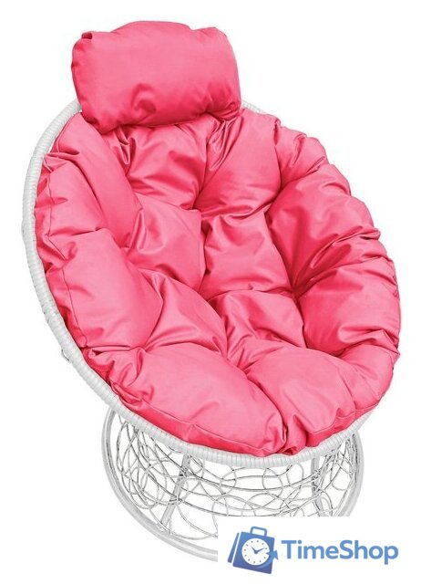 Кресло M-Group Папасан мини 12070108 (белый ротанг/розовая подушка) - Изображение №1 — Интернет-магазин Time-Shop