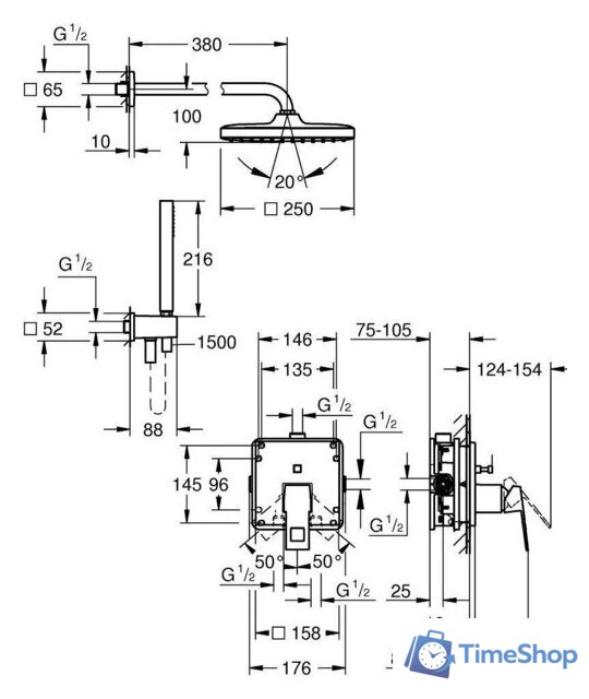 Душевая система  Grohe Eurocube 25289000 - Изображение №4 — Интернет-магазин Time-Shop