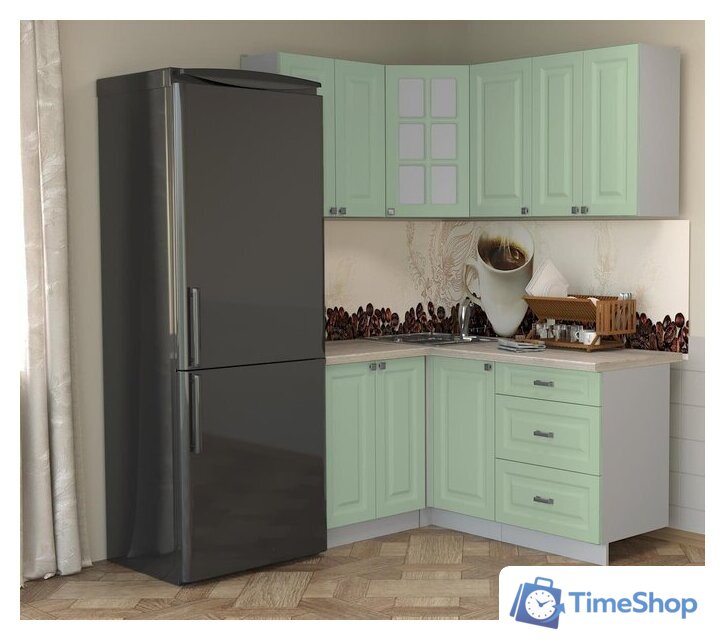 Готовая кухня Интерлиния Мила Деко 1.2x1.6 (мята/травертин серый) - Изображение №2 — Интернет-магазин Time-Shop