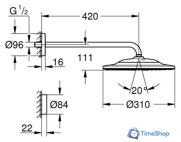 Верхний душ Grohe Rainshower Smartconnect 310 26640000 - Изображение №7 — Интернет-магазин Time-Shop