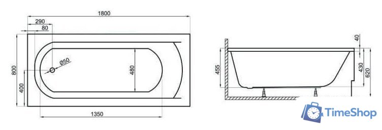 Ванна Polimat Classic 180x80 (c ножками) - Изображение №3 — Интернет-магазин Time-Shop