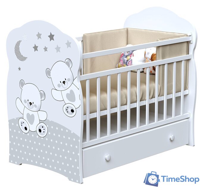 Классическая детская кроватка VDK Funny Bears маятник и ящик (белый) - Изображение №1 — Интернет-магазин Time-Shop