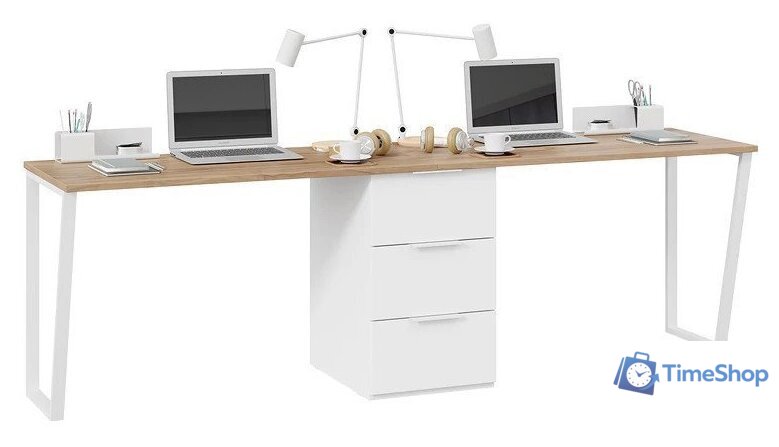 Стол Трия Порто СМ-393.15.013 с тумбой (белый жемчуг/яблоня беллуно/белый софт) - Изображение №1 — Интернет-магазин Time-Shop