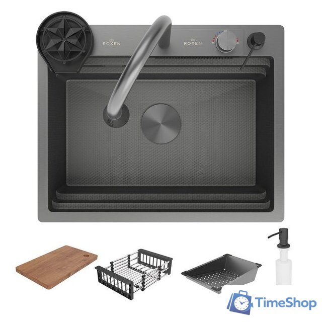 Кухонная мойка Roxen Stage Plus 560250-60-BS многофункциональная 8 в 1 (60*48/текстурный графит) - Изображение №3 — Интернет-магазин Time-Shop