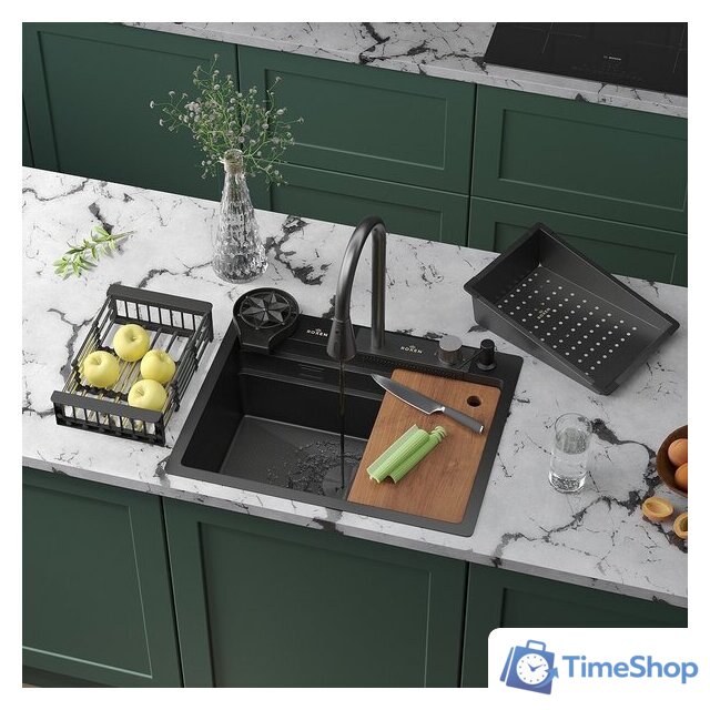 Кухонная мойка Roxen Stage Plus 560250-60-BS многофункциональная 8 в 1 (60*48/текстурный графит) - Изображение №1 — Интернет-магазин Time-Shop