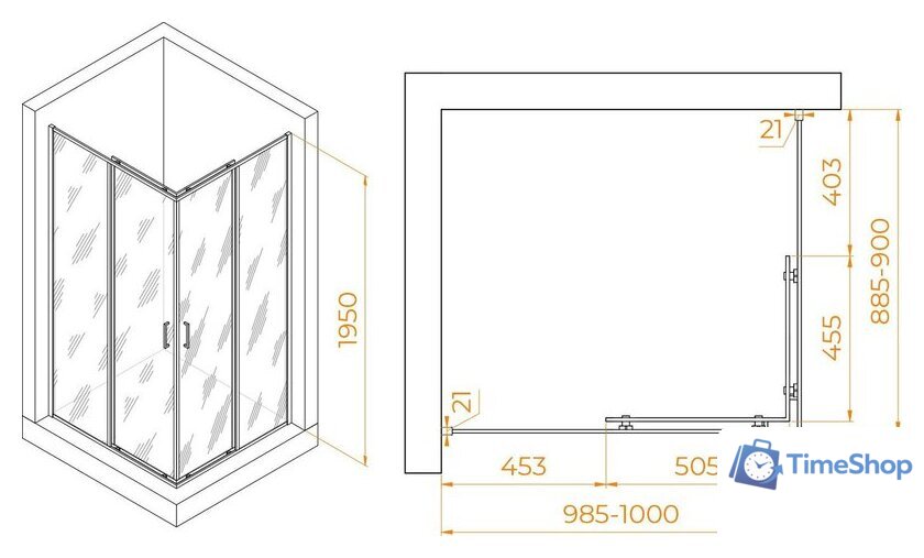 Душевой уголок RGW PA-040B 3508104090-14 90x100 (черный/прозрачное стекло) - Изображение №2 — Интернет-магазин Time-Shop