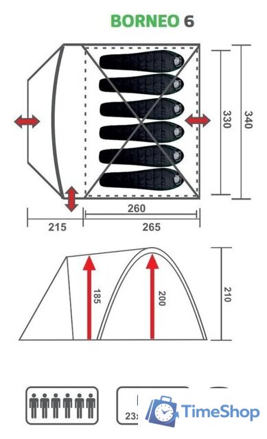 Кемпинговая палатка Premier Fishing Borneo-6-G (зеленый) - Изображение №3 — Интернет-магазин Time-Shop
