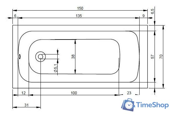 Ванна Riho Dola 150x70 BB29005 (с каркасом) - Изображение №2 — Интернет-магазин Time-Shop