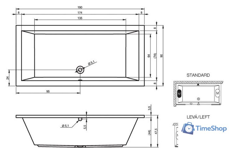 Ванна Riho Lusso 190x90 (без ножек) - Изображение №2 — Интернет-магазин Time-Shop