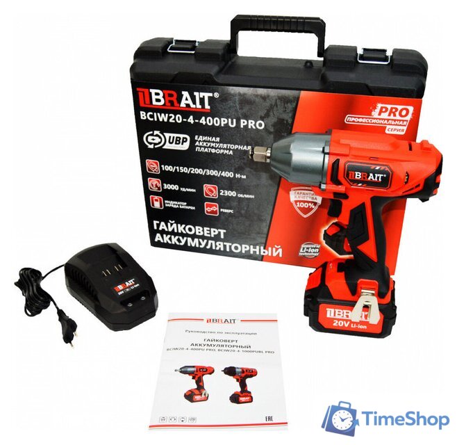 Гайковерт Brait BCIW20-4-400PU Pro 21.01.205.101 (с 1-им АКБ, кейс) - Изображение №1 — Интернет-магазин Time-Shop