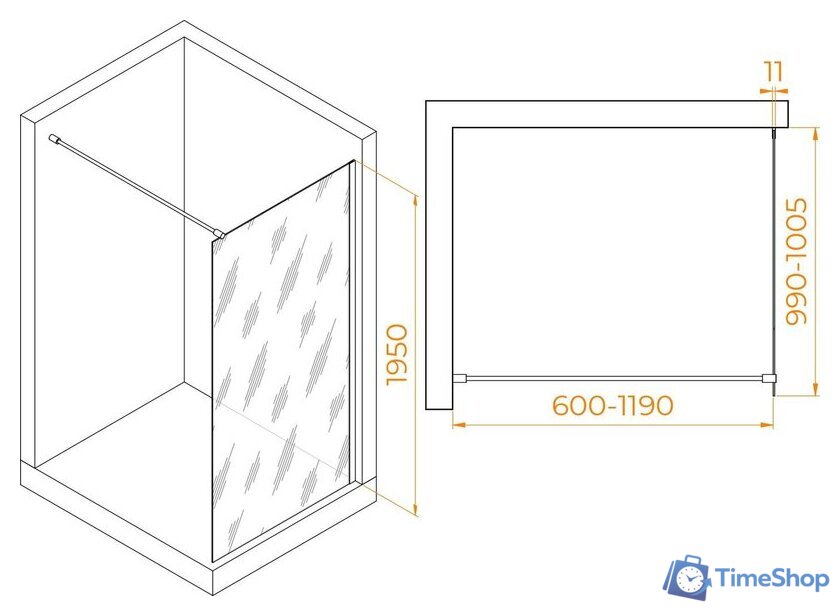 Душевая стенка RGW WA-002G 35100210-16 100 (золото/прозрачное стекло) - Изображение №2 — Интернет-магазин Time-Shop