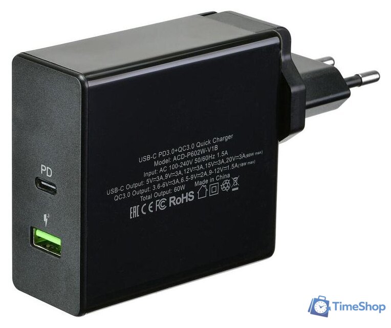 Сетевое зарядное ACD ACD-P602W-V1B - Изображение №2 — Интернет-магазин Time-Shop