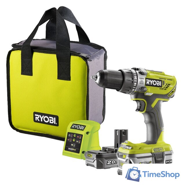 Ударная дрель-шуруповерт Ryobi R18PD3-242S 5133003820 (с 2-мя АКБ 4 Ah + 2 Ah, сумка) - Изображение №1 — Интернет-магазин Time-Shop