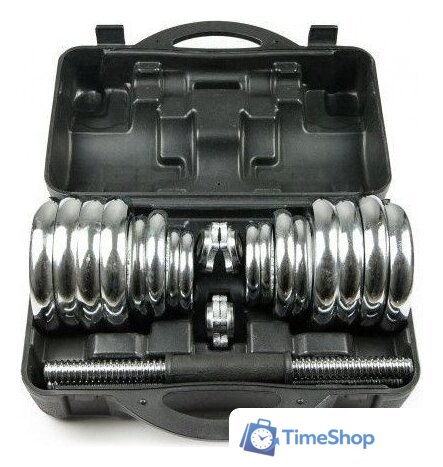 Набор гантелей с соединительным грифом  Atlas Sport хромированных в чемодане 20 кг (2x10 кг) - Изображение №2 — Интернет-магазин Time-Shop