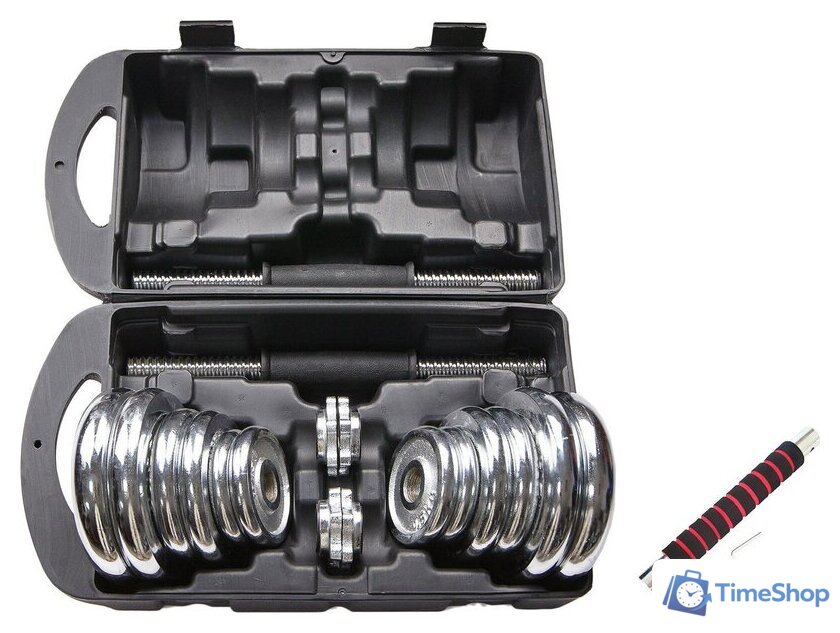 Набор гантелей с соединительным грифом  Atlas Sport хромированных в чемодане 20 кг (2x10 кг) - Изображение №1 — Интернет-магазин Time-Shop