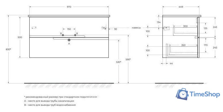  Cezares Тумба под умывальник DUET-N-1000-2C-SO-AS-P - Изображение №2 — Интернет-магазин Time-Shop