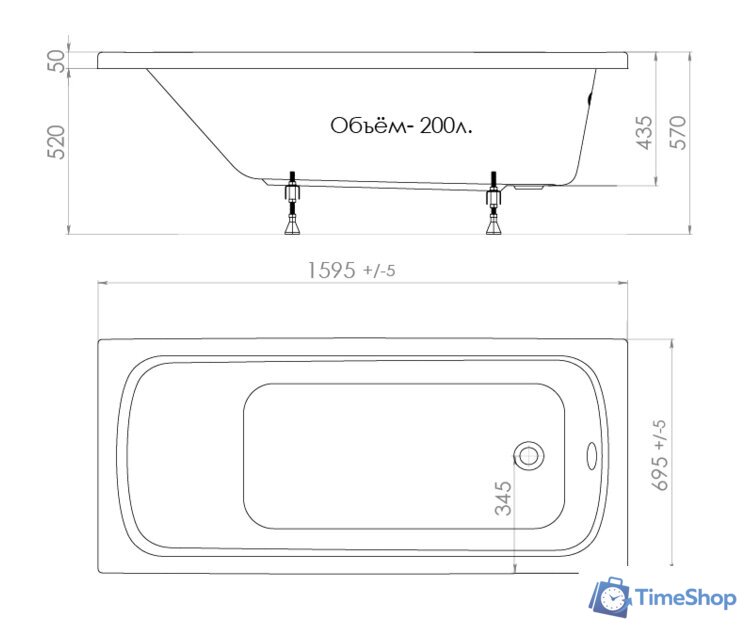 Ванна Triton Стандарт 160x70 (с каркасом, экраном и сифоном) - Изображение №2 — Интернет-магазин Time-Shop
