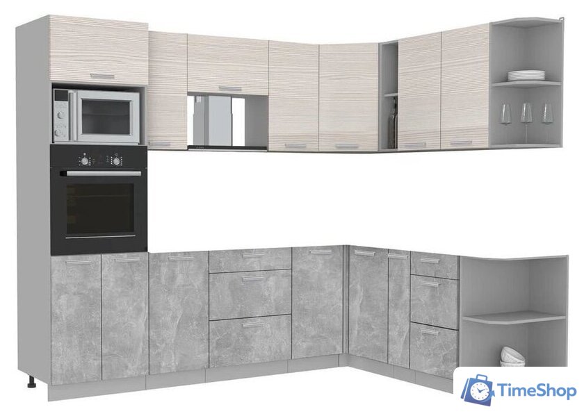 Готовая кухня Интерлиния Мила Лайт 1.88x2.6 правая без столешницы (вудлайн кремовый/бетон) - Изображение №1 — Интернет-магазин Time-Shop