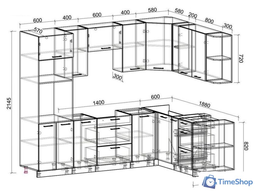 Готовая кухня Интерлиния Мила Лайт 1.88x2.6 правая без столешницы (вудлайн кремовый/бетон) - Изображение №2 — Интернет-магазин Time-Shop