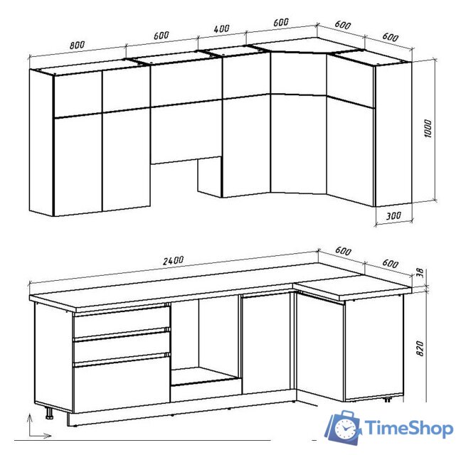 Готовая кухня ВерсоМебель Эко Премиум 1.2x2.4 правая (пудровый/ст. тунис) - Изображение №8 — Интернет-магазин Time-Shop