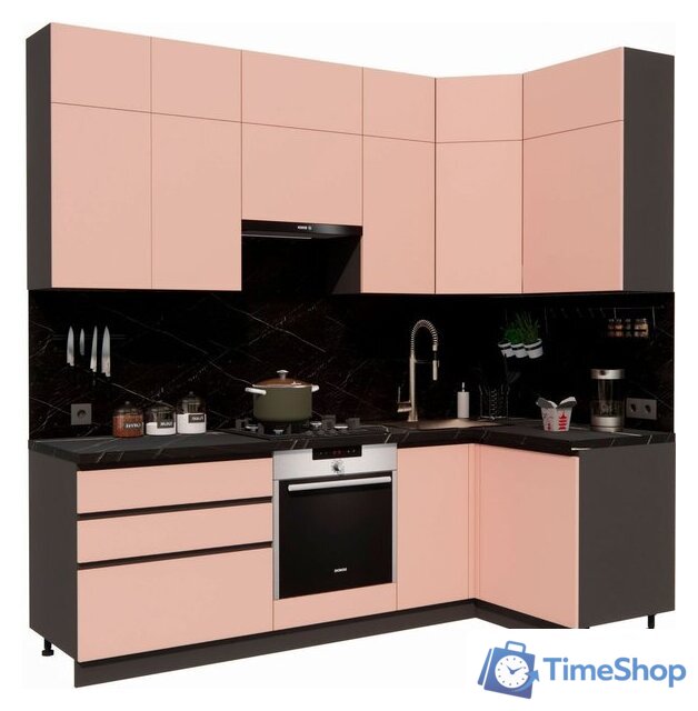 Готовая кухня ВерсоМебель Эко Премиум 1.2x2.4 правая (пудровый/ст. тунис) - Изображение №1 — Интернет-магазин Time-Shop