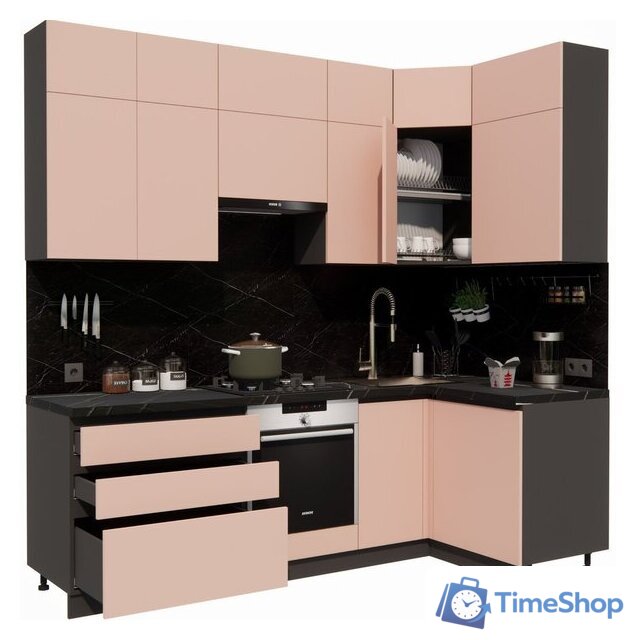 Готовая кухня ВерсоМебель Эко Премиум 1.2x2.4 правая (пудровый/ст. тунис) - Изображение №2 — Интернет-магазин Time-Shop