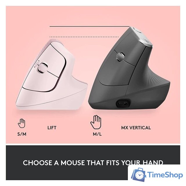 Вертикальная мышь Logitech Lift (розовый) - Изображение №8 — Интернет-магазин Time-Shop
