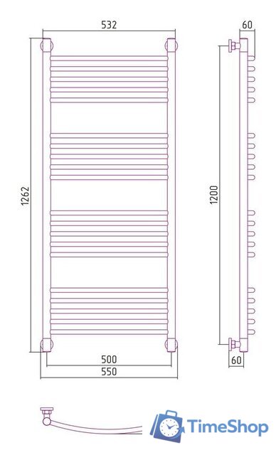 Полотенцесушитель Сунержа Богема+ выгнутая 1200х500 00-0221-1250 - Изображение №3 — Интернет-магазин Time-Shop