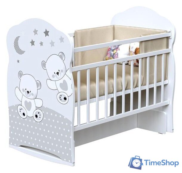 Классическая детская кроватка VDK Funny Bears колесо-качалка с маятником (белый) - Изображение №1 — Интернет-магазин Time-Shop