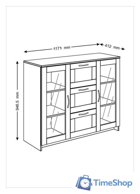 Комод Mio Tesoro Сириус 2 двери со стеклом и 3 ящика 117x95 2.02.03.380.1 (белый) - Изображение №5 — Интернет-магазин Time-Shop