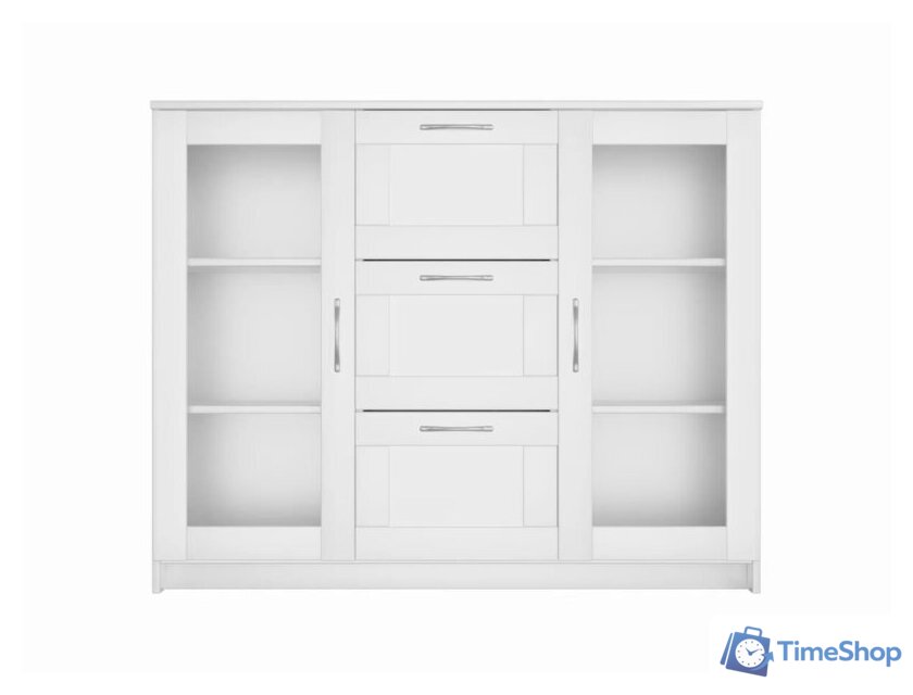 Комод Mio Tesoro Сириус 2 двери со стеклом и 3 ящика 117x95 2.02.03.380.1 (белый) - Изображение №2 — Интернет-магазин Time-Shop