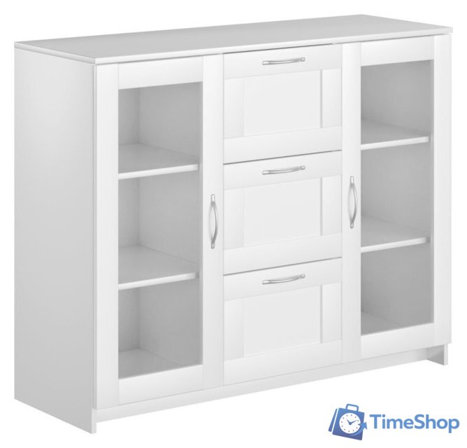 Комод Mio Tesoro Сириус 2 двери со стеклом и 3 ящика 117x95 2.02.03.380.1 (белый) - Изображение №1 — Интернет-магазин Time-Shop